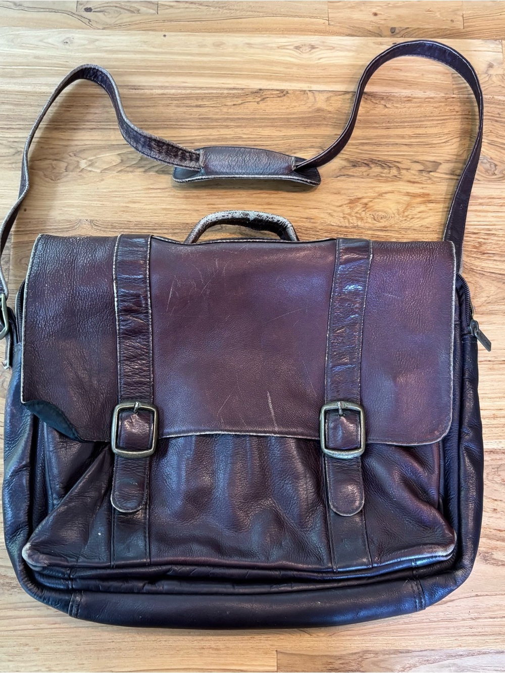 Men's Le Donne Leather Messenger Bag - Dark Brown Vintage Style